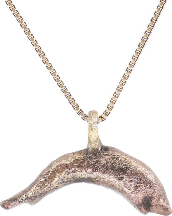 ROMAN GILT DOLPHIN PENDANT NECKLACE C.100-300 AD - Picardi Jewelry