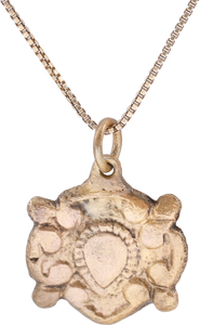 RARE ANCIENT VIKING HEART PENDANT NECKLACE, C.850-1050 AD - Picardi Jewelry